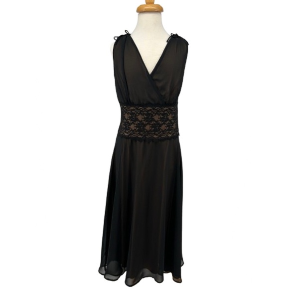 Vintage Dresses & Skirts - NEW VTG Y2K Connected Apparel Black and Tan Sheer Overlay Lace Waist Dress